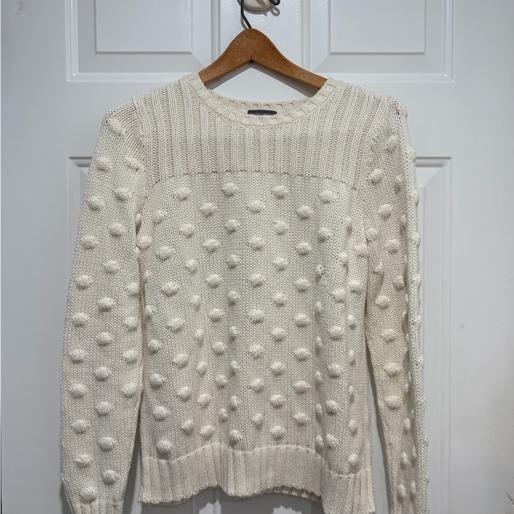 Vince Camuto Cream Textured Chunky Crew Neck Sweater, Medium